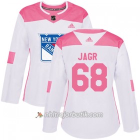 Dame Ishockey New York Rangers Tröja Jaromir Jagr 68 Adidas 2017-2018 Vit Rosa Fashion Authentic